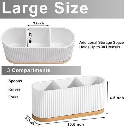 HouseJoy Countertop Silverware Holder, Silverware Caddy Organizer Holder for Forks, Spoons, Knives, Cutlery Caddy with 3 Compartments, Kitchen Utensil Holder for Party, Countertop