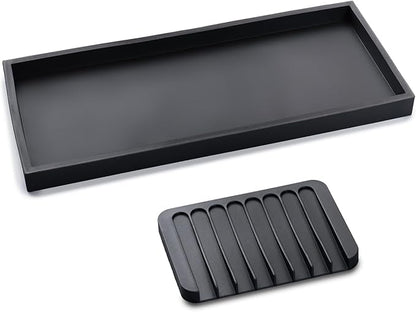 Bloss Bathroom Vanity Tray with Soap Dish-15.7X 5.9inch Silicone Tray for Kitchen Counter, Sink Vanity Trays with Soap Holder, Toilet Tank Tray, Great Counter Trays for Jewelry/Candle/Key/Perfume