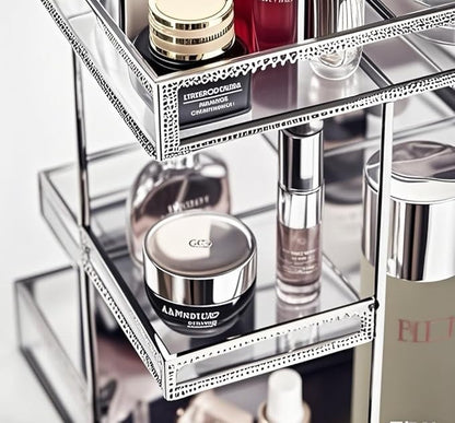 360 Degree Rotation Cosmetic Organizer -Premium Makeup Storage with Spin Base,Antique Countertop Cosmetic Storage,Large Capacity,Beauty Display for Countertop,Vanity or Bathroom (silver)