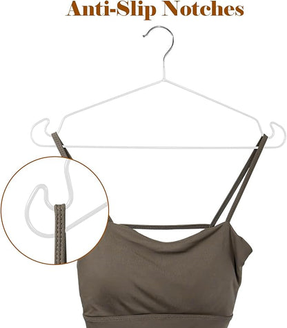 Clothes Hangers 50Pack,White Metal Hangers,15.7'W Space-Saving Shirt Hanger,Non-Slip Heavy Duty Hanger with Deep Shoulder Notches for Dress and Camisole