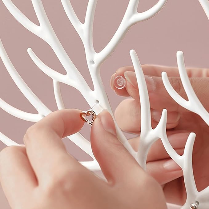 MORE&LESS Antlers Jewelry Display Stand with Drawer and Crystal Handle, Tree Tower Rack Hanging Organizer for Ring Earrings Necklace Bracelet