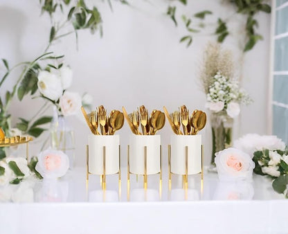 Utensil Caddy for Weddings and Parties,Sturdy Metal and Ceramics,Decorate Kitchen and Dining Table, White gold, S0017