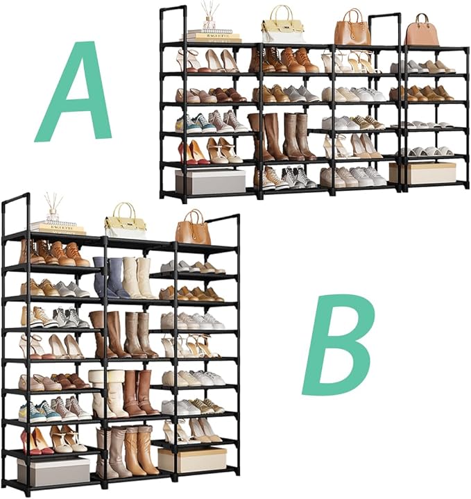 SUOERNUO Shoe Rack Storage Organizer Holds 50-55 Pairs Tall Shelf for Shoes Metal Freestanding Closet Black 9-Tier Non-Woven Dustproof