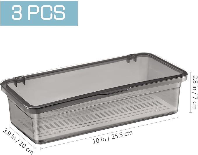 Cabilock 3 Pcs Cutlery Storage Box Container Holder Organizers Cutlery with Lid Silverware Basket Organizer Trays with Lids Cutlery Drainer Cutlery Organizer Large Utensils Black re-usable