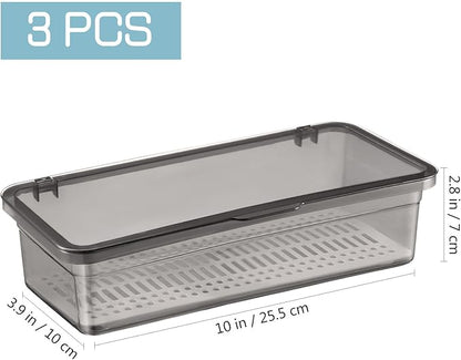 Cabilock 3 Pcs Cutlery Storage Box Container Holder Organizers Cutlery with Lid Silverware Basket Organizer Trays with Lids Cutlery Drainer Cutlery Organizer Large Utensils Black re-usable