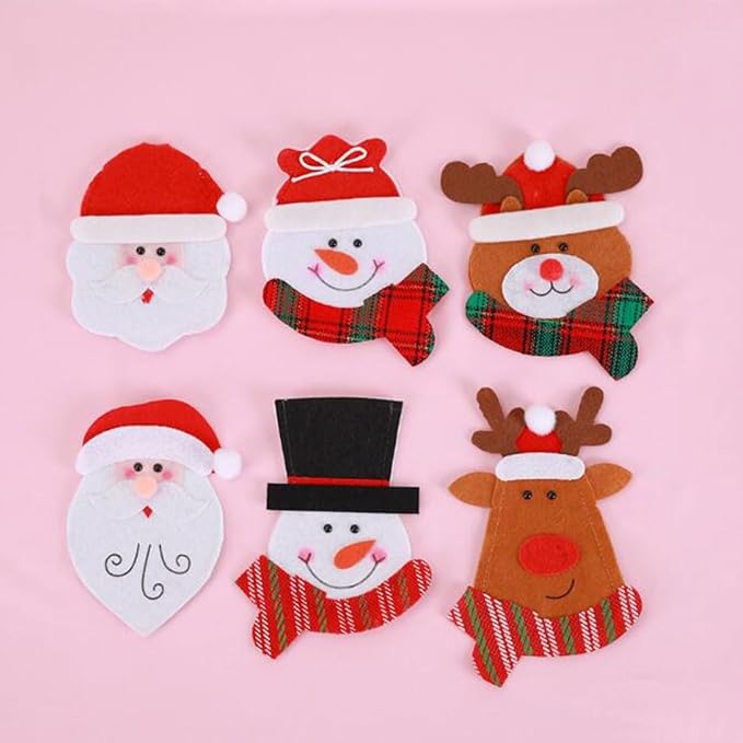 10 PCS Christmas Cutlery Silverware Holder Cute Christmas Tableware Holder Knife Fork Bag Pouch Decor for Christmas Party Dinner Table Decor