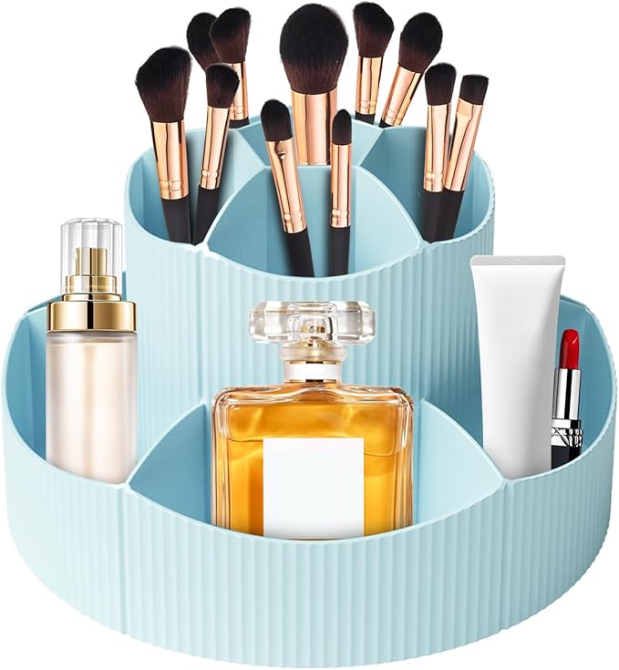 DASITON 360° Rotating Makeup Brush Holder Organizer,Large Capacity Makeup Organizer Countertop,11 Slots Makeup Brush Holder,Cosmetic Organizer,Cosmetic Display Cases for Vanity,Desktop,Bathroom(Blue)