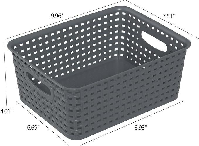 Mixed Color Rectangle Organizer Basket, Plastic Woven Storage Shelf Baskets, 6 Packs