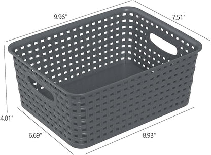 Mixed Color Rectangle Organizer Basket, Plastic Woven Storage Shelf Baskets, 6 Packs