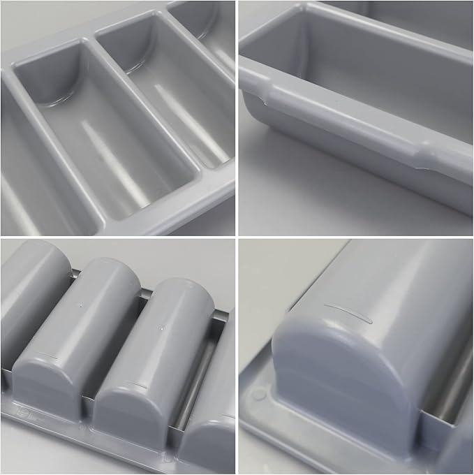 4-Pack Plastic 4-Compartment Cutlery Bin, Commercial Cutlery Holder, Gray