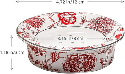 Floral Decorative Self Draining Soap Dish, Double-Layer Round Soap Tray, Vintage Ceramic Soap Dish (Style C)