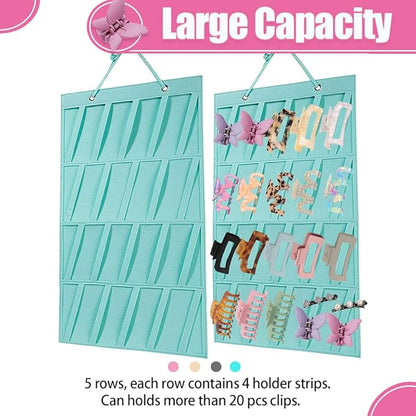 Claw Clip Organizer,Large Hair Clip Organizer,Premium Felt Hanging Claws Clips Storage Hanger for Girls Women Hair Clip,Banana Clip,Bows(NO Accessories) Display Stand for Wall Door Closet (Blue-green)