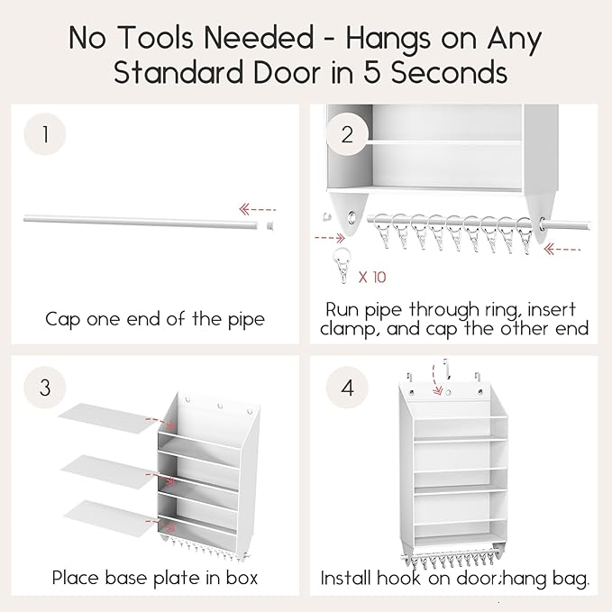 Homsorout Over the Door Hat Rack - 3-Layer Design Hat Organizer Holds 30-36 Hats with 10 Hooks, Ideal Hat Rack for Door, Over the Door Organizer for Closet, Apartment, Bedroom, Dorm, 2 Pack, White