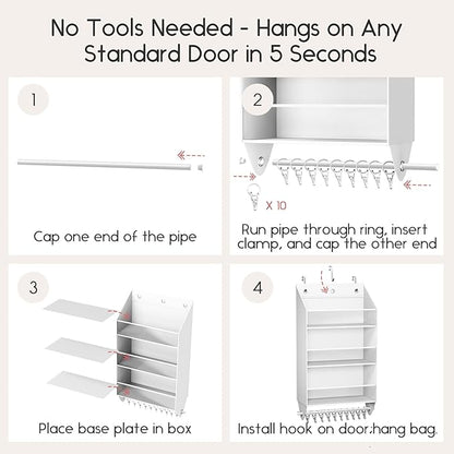 Homsorout Over the Door Hat Rack - 3-Layer Design Hat Organizer Holds 30-36 Hats with 10 Hooks, Ideal Hat Rack for Door, Over the Door Organizer for Closet, Apartment, Bedroom, Dorm, 1 Pack, White