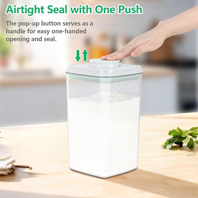 TBMAXS Airtight Flour Rice Storage Container with Pop-up Lid - 4.2 Qt Crystal-Clear Plastic Spaghetti Container, Tall and Slim Food Storage Bin Fit for Kitchen Pantry Organization