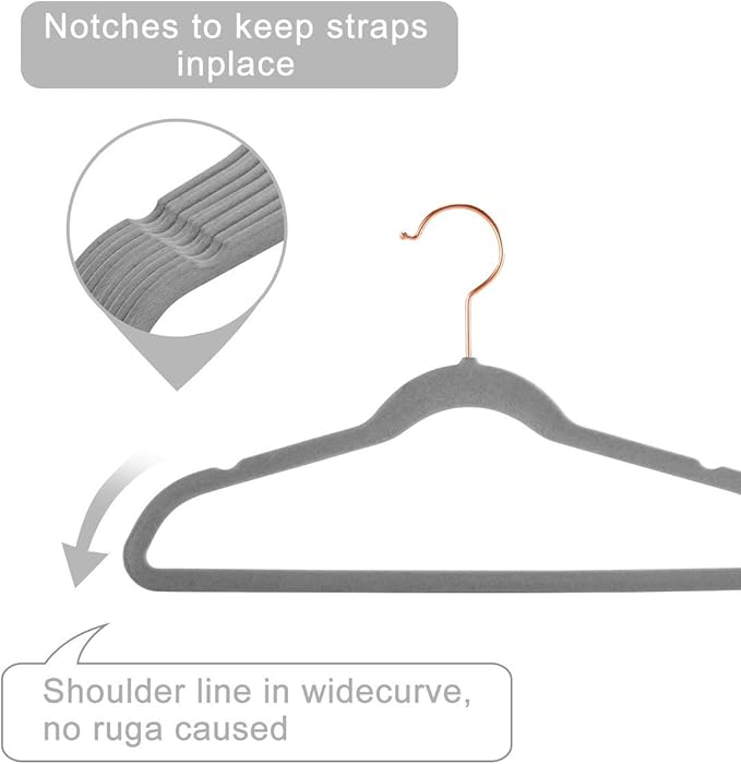 MIZGI Kids Velvet Hangers,Non-Slip Big Kids Hangers,14 Inch Hangers for Youth,Teen Clothes,Pack of 50（Gray/Rosegold）