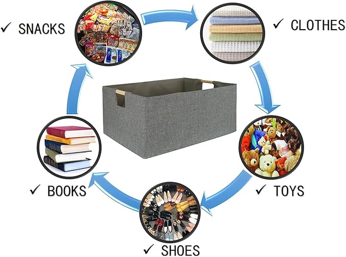 Storage Bin for Shelves Rectangle Closet Baskets Foldable Box with Handles Gray Shelf Baskets Toy Boxes for Home Office Car Dormroom