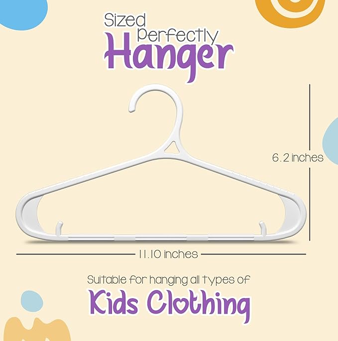 Utopia Home Kids Hangers 60 Pack - 11 Inch Plastic Baby Hangers for Closet - Childrens Hanger for Clothes & Infant Hanger for Closet - Non-Slip Shoulder Grooves, Strap Hooks & Pants Bar (White)