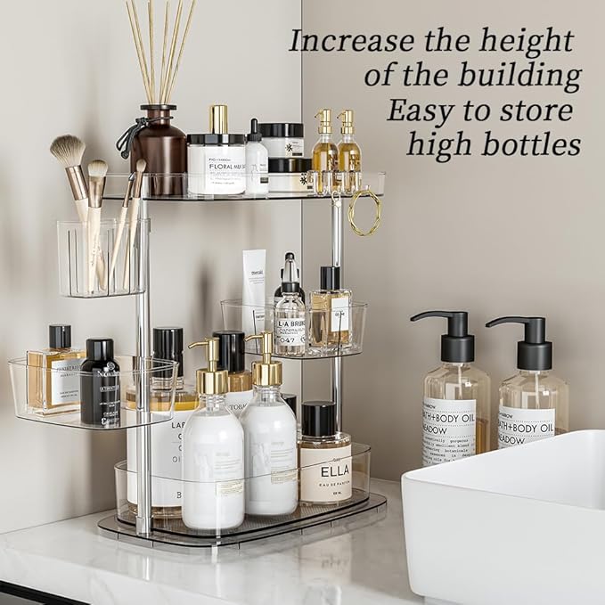 Acrylic Makeup Organizer, 2-Tier Large Capacity Cosmetic Storage Rack with Clear Shelves, Perfume and Skincare Organizer for Bathroom Countertop, Vanity and Dressing Table