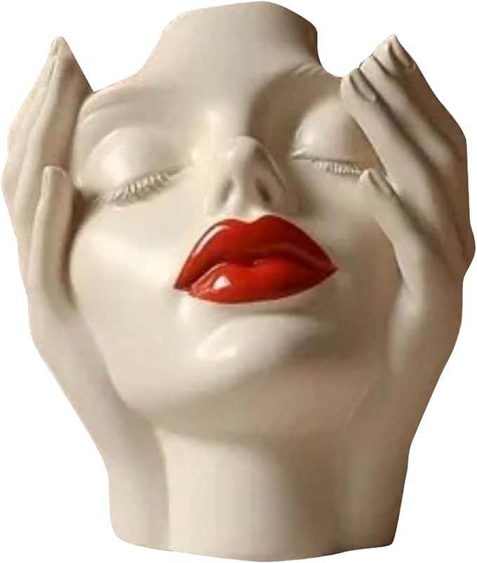 Women's Head Shape Boho Feminist Decoration, Minimalist Statue Storage Decor Face Makeup Brush Holder, Modern Statue Storage Makeup for Table Shelf Living Room Office (Beige 6.30 * 4.72 * 3.15in)