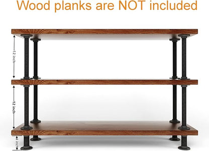 MUZIK 3-Tier Industrial Pipe Table Leg Set, Iron Base Legs Rustic Iron Pipe Shelves for Shoe Rack, Kitchen Rack, Storage Organiser, Bookcase, Wood Planks NOT Included