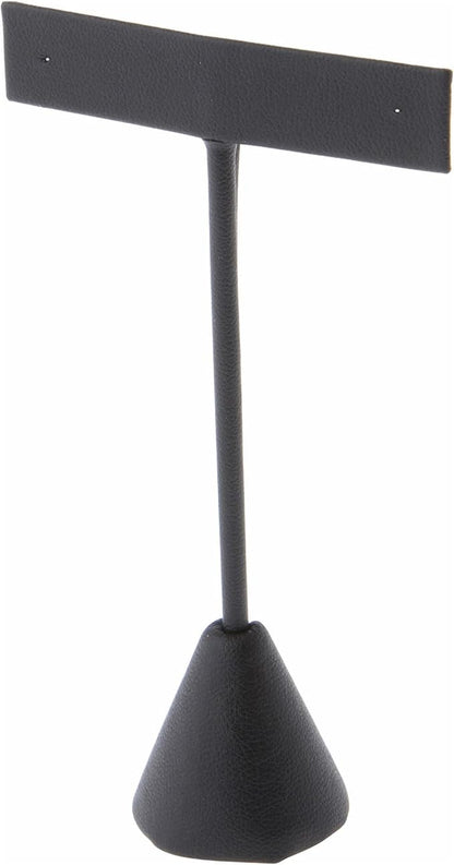 Plymor Black Faux Leather T Style, Single Pair Earring Display Stand, 2.5" W x 1.25" D x 4.5" H