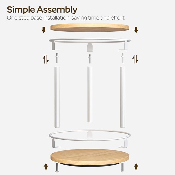 YATINEY Lazy Susan Organizer, Rotating Spice Rack, 2 Tier Spice Turntable Organizer, Industrial Turntable Spice Holder, for Kitchen Countertop, Compact and Versatile, White and Natural SR22WN