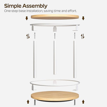 YATINEY Lazy Susan Organizer, Rotating Spice Rack, 2 Tier Spice Turntable Organizer, Industrial Turntable Spice Holder, for Kitchen Countertop, Compact and Versatile, White and Natural SR22WN