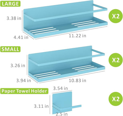 Magnetic Spice Rack For Refrigerator, Space Saving Magnetic Shelf For Fridge Blue 4 Pack With Magnetic Paper Towel Holder