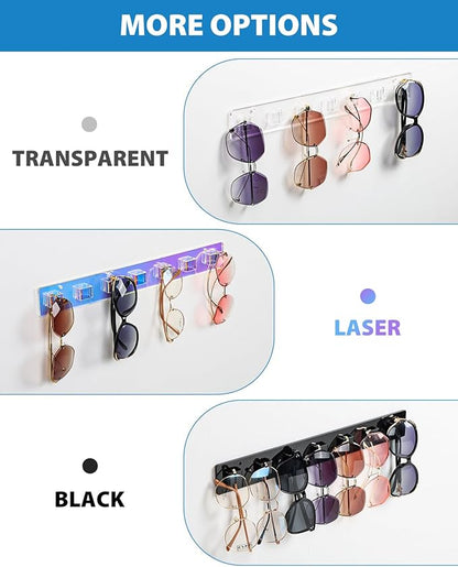 Sunglasses Holder Organizer, 2 Pack Acrylic Sunglasses Organizer Wall Mounted Eyeglasses Display Holder Eyewear Glasses Hanging Rack for Entryway Living Room Bedroom(transparent)