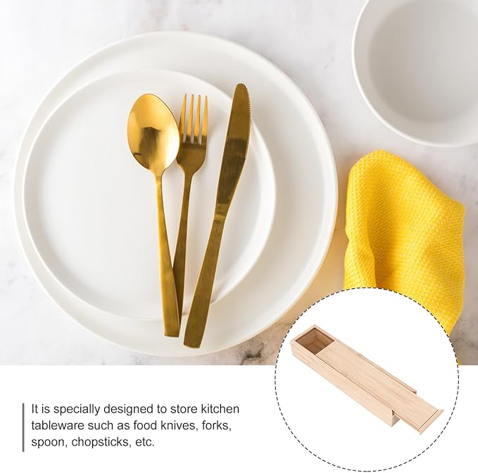 SHOWERORO Bamboo Knife and Fork Storage Box with Sliding Lid Rectangular Flatware Organizer for Travel and Kitchen Drawer Compact 9.65X2.48X1.5 Inch Utensil Case