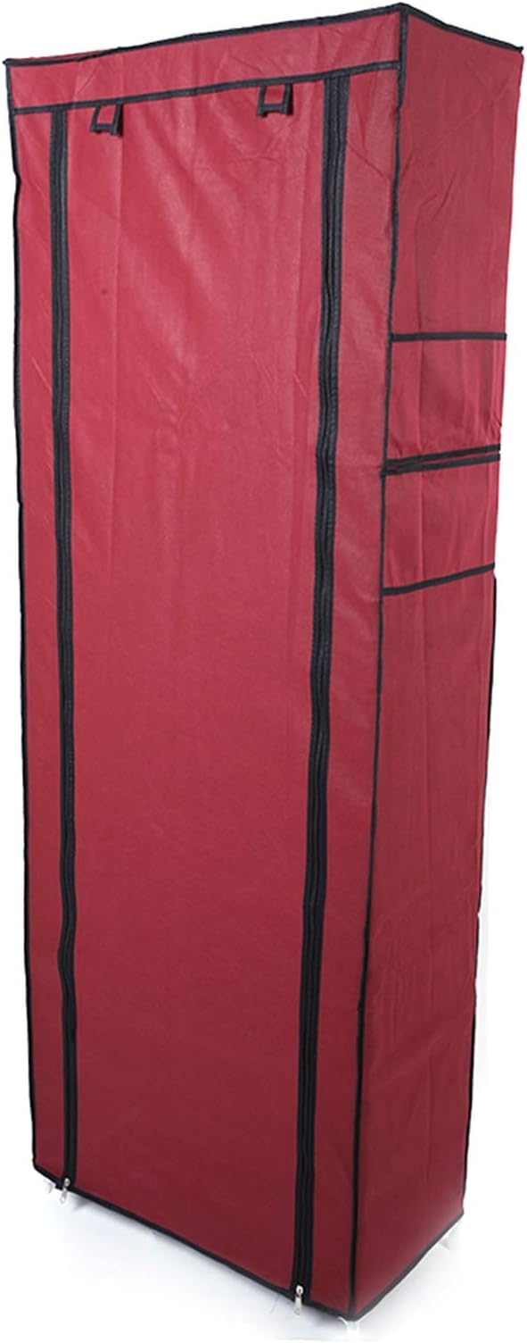 lapday 10 Tier Shoe Rack with Covers, Narrow Tall Shoe Shelf with Side Pocket, Free Standing Shoe Storage Cabinet for Closet Hallway,Bedroom,Entryway (Wine Red)