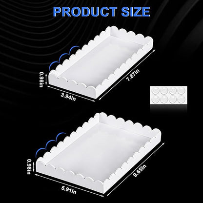 2 Pack Acrylic Bathroom Vanity Tray 7.9" and 9.6", Soap Dispenser Decorative Scalloped Tray for Bathroom Kitchen Living Room Decor Vanity Perfume, White