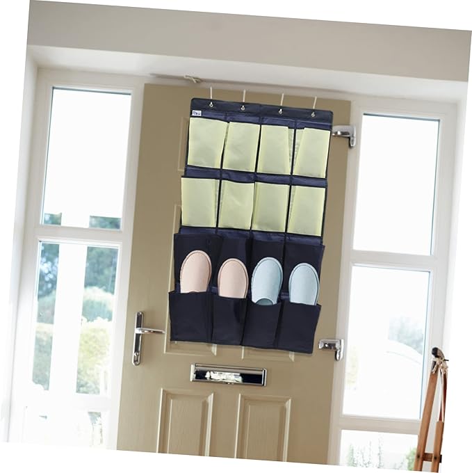 Over the Door Hanging Shoe Organizer Bag Pouch for Closet Storage Multi Use Oxford Hanging Storage for Shoes Socks and Items in Blue Yellow