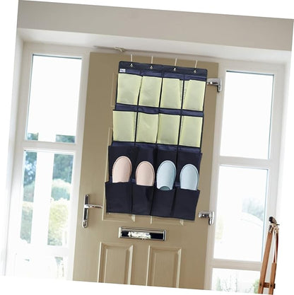 Over the Door Hanging Shoe Organizer Bag Pouch for Closet Storage Multi Use Oxford Hanging Storage for Shoes Socks and Items in Blue Yellow
