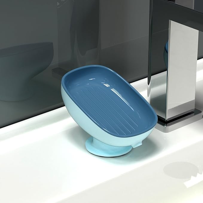 Soap Holder Self Draining for Sink Soap Holder Suction Cup Bar Soap Holder for Kitchen Bathtub - Blue