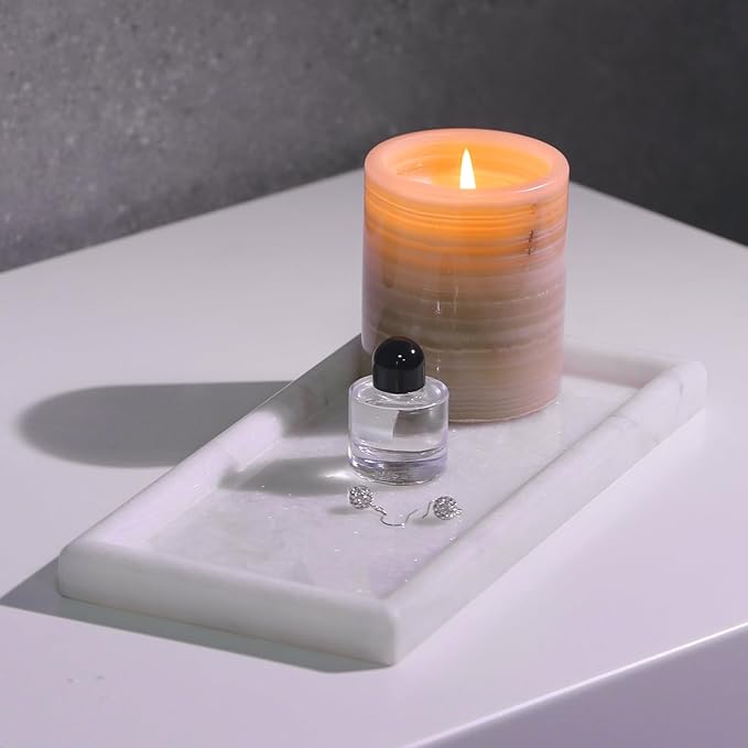 Koville African Natural Marble Tray, 10"x5" Coffee Table Vanity/Decorative Tray for Jewerly, Watch, Perfume Candle Tray for Home/Kitchen Countertop