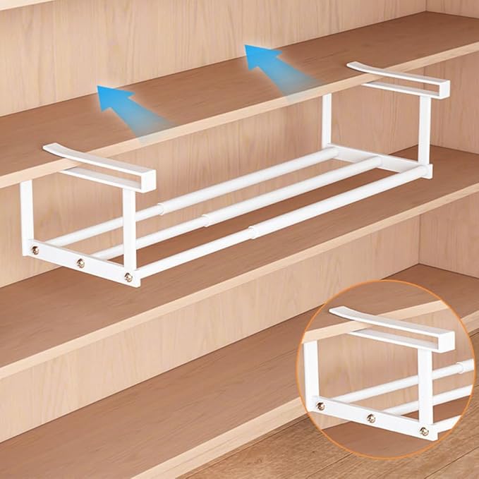 Expandable Shoe Rack Closet Hanging Organizer 20.08''-37.4'' Metal Adjustable Under Cabinet Storage Shelf Space Saving for Kitchen Pantry Room Dorm, White, 1 Pack