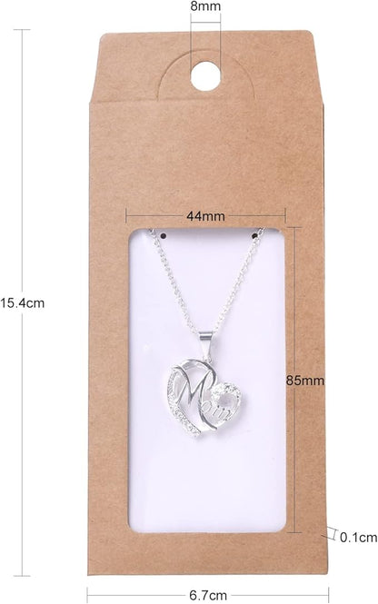 Stiesy 100 Pcs Kraft Paper Necklace Display Cards Cardboard Paper Jewelry Box Presentation Box with PVC Window for Jewelry Display
