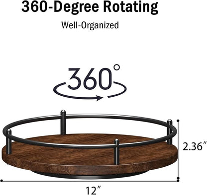 Lazy Susan Organizer：12 Inch 360 Degree Rotating Spice Rack for Kitchen Countertop Round Lazy Susan Wood Turntable Holder for Cabinet Table– Black