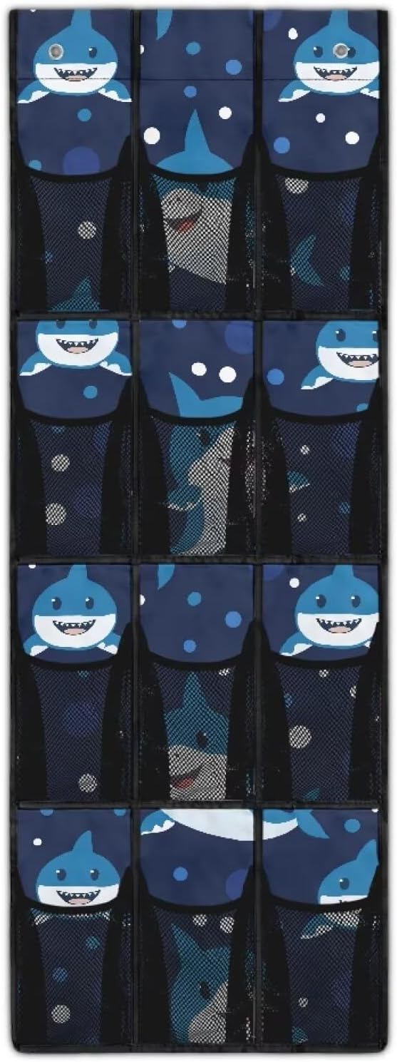 Shark Over the Door Shoe Organizer,Behind Door Shoes Hang Holder Rack,Hanging Shoe Storage Hanging Bag Unique Print