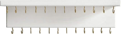 SANY DAYO HOME Jewelry Organizer with 24 Hooks and Cosmetics Shelf, 12 x 3 x 4 inches Wall Mounted Rustic Pine Wood Holder for Necklaces and Bracelets, Suitable for Kids and Adults (Retro White)