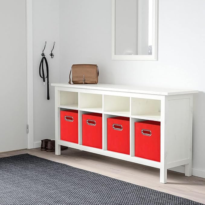 ShellKingdom Storage Bins, Foldable Fabric Storage Cubes And Cloth Storage Organizer Drawer with Metal Handle For Closet And Toys, 11 X 10.5 X 10.5 INCH, 2 Pack (Red)