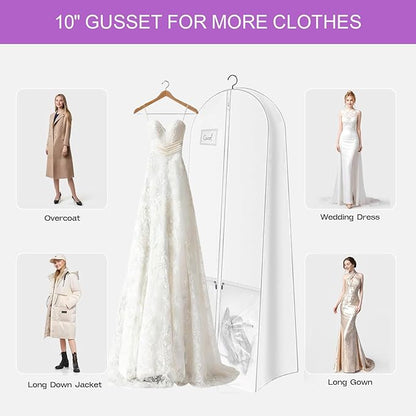 72" Wedding Dress Garment Bag with 10" Gusset & 4 Pockets - Extra Long Hanging Storage Cover for Bridal Gowns, Evening Dresses, and Formal Gowns, Travel Clothes Bag with Accessory Pockets