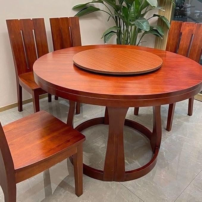 Large Wooden Lazy Susan 35.4" Rotating Table Top Dining Turntable, Round Serving Plate Decor Silent Smooth SpinBy Hand Easy to Clean