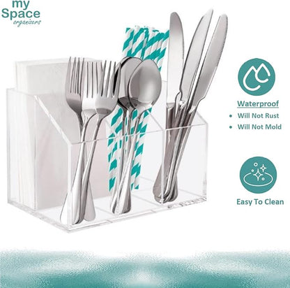 My Space Organizers Utensil Holder Silverware Caddy Countertop Cutlery Organizer For Napkins Flatware Spoon Fork Knife Plastic Acrylic