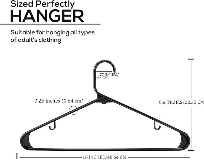 Utopia Home Plastic Hangers 200 Pack - Space Saving Clothes Hanger - Durable & Strong Closet Organizers and Storage with Built-in Strap Hooks - Essential for Shirts, Pants, Skirts & Coats (Black)