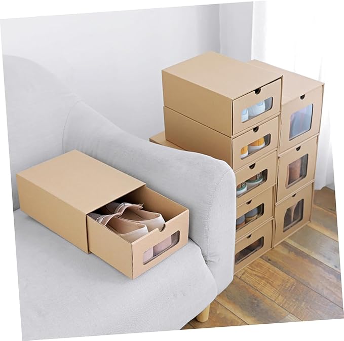 Foldable Drawer Type Shoe Storage Box Thickened Cowhide Paper Organizer for Women High Heels Stackable and Easy Access for Home Shoe Organization