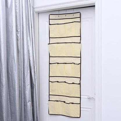 Levemolo over Door Shoe Organizer with Mesh Pockets Hanging Storage Bag for Shoes Accessories and Toys Space-saving Design with Sturdy Metal Hooks Beige