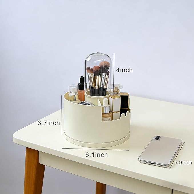 360 Rotating Makeup Organizer, Covered Makeup Brush Holder for Vanity, Make Up Brush Storage Box with Lid, Clear Dustproof Beauty Brushes Holder